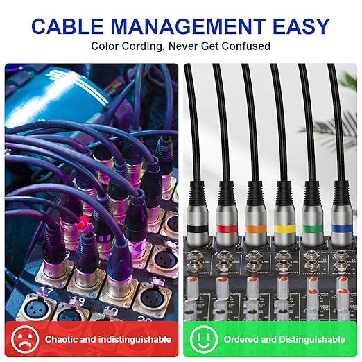 Professional 6 Pack 25FT XLR Cables, Noise Free and Long-Lasting Braided XLR Microphone Cable, All Copper Conductors Balanced Male to Female Mic Cable for Studio Monitor, Mixer, DMX, Colorful