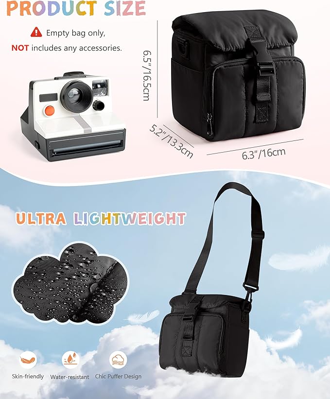 Instant Camera Case Compatible with Polaroid Now 3rd and Go Gen2 Series, Protective Camera Sling Bag with Adjustable Strap and Pockets, Black