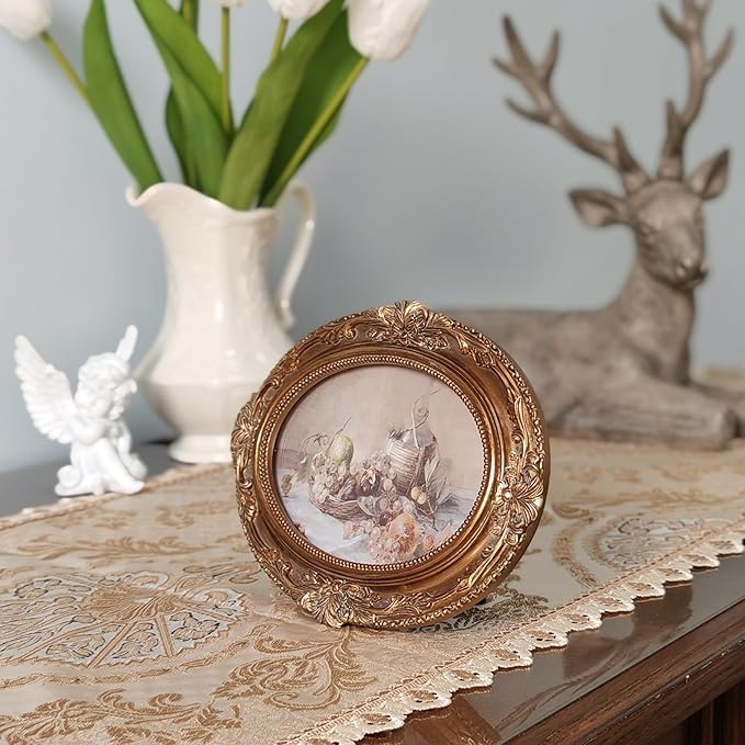 Vintage Picture Frames 4x6 Ornate Bronze Antique Pictue Frames with Real Glass Cover for Wall & Tabletop Display Victorian Home Decor Gallery Wall Decor,Oval