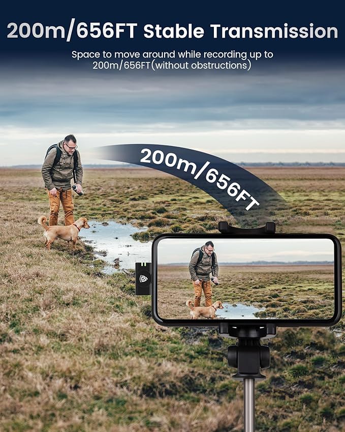 Wireless Lavalier Microphone for iPhone 15/16/17 & Android, Mini Microphone with 48kHz 24Bit, Hi-Fi Audio, AI Noise Cancelling, Mini Mics for Vlogging, Video Recording, TikTok, YouTube, Plug & Play