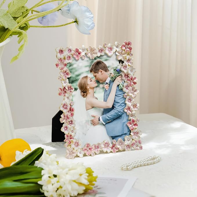 Pink Flower Picture Frame 5x7 Blossom Photo Frame for Tabletop Display, Decorative Flower Design Home Decor