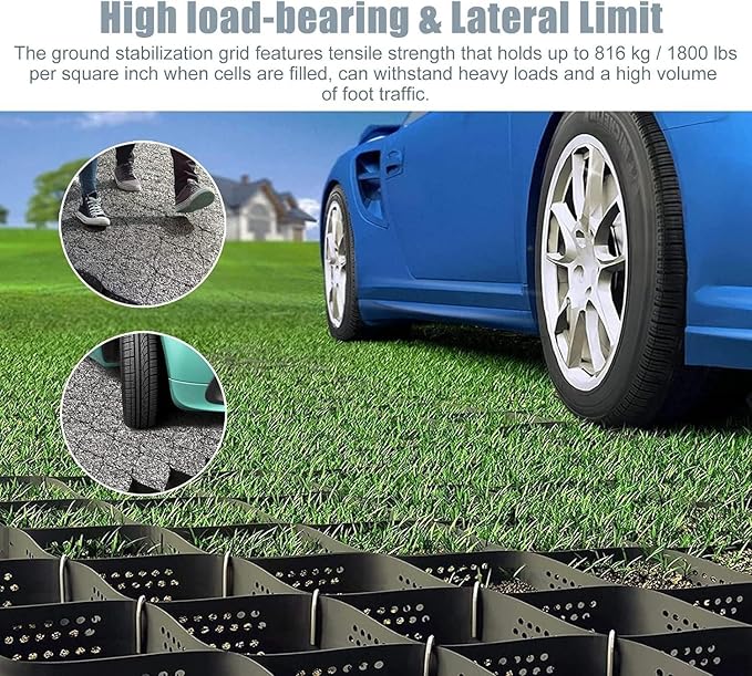 Heavy Duty Gravel Stabilizer Grid for Driveways & Retaining Walls, Foldable Honeycomb Geocell System, 10m x 6m (33ft x 19.5ft) Ground Grid for Slope & Yard