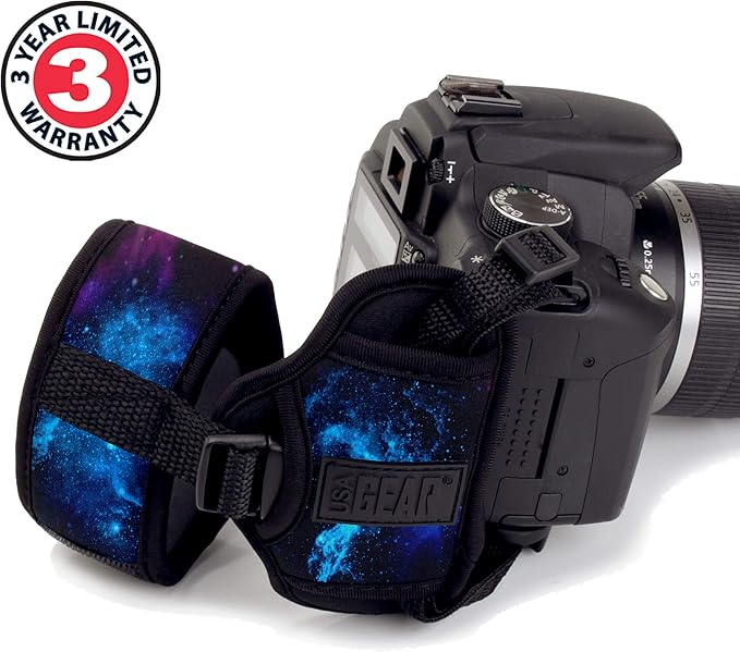 USA Gear DualGRIP Professional Grip Camera Hand Strap with Neoprene Design and Metal Plate - Compatible with Canon, Fujifilm, Nikon, Sony, and more DSLR, Mirrorless, Point & Shoot Cameras (Galaxy)