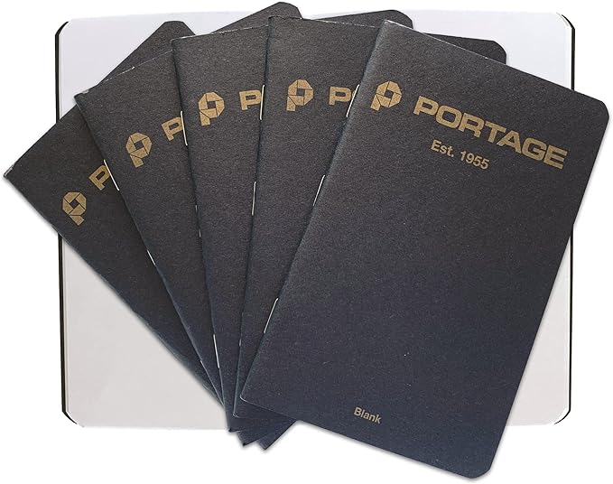 Portage Small Blank Notebook- Notepad for Field Notes, Black Blank Small Sketch Book, Pocket Notebook Journal for Taking Notes in the Field – 3.5 x 5.5 Inches, 64 Pages, (Pack of 6)