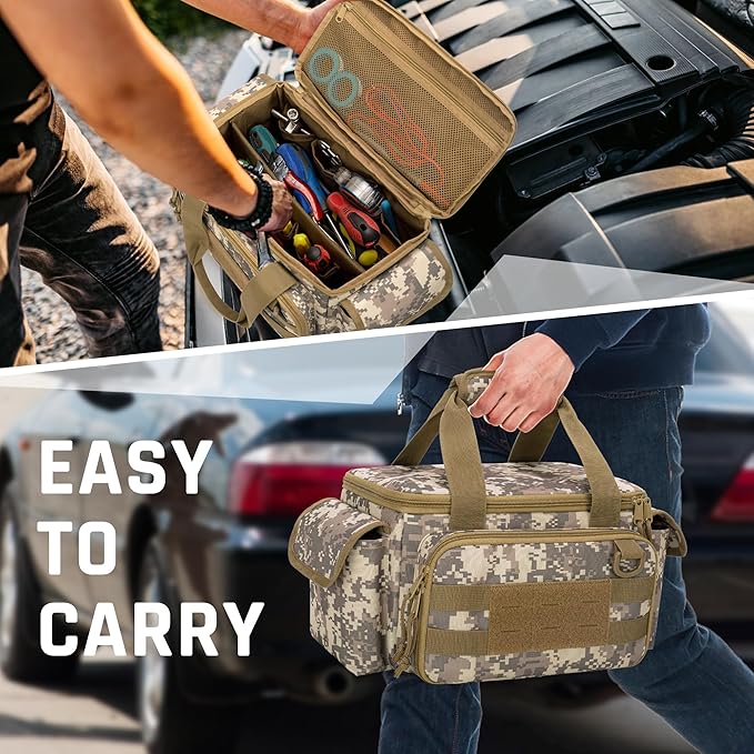 Small Tool Bag with Anti-friction and Thick Padded Bottom, Tool Storage Organizer for Men, Tactical Range Bag, Multi-functional Work Bag for Repairman, Electrician, Carpenters (Camo)