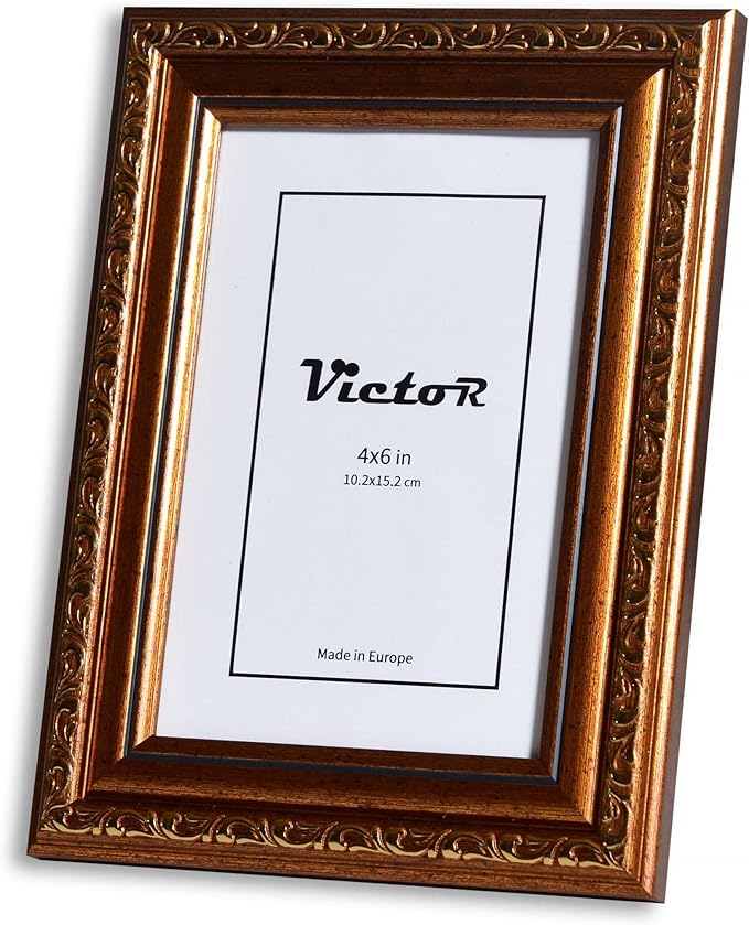 VictoR Picture Frame Chagall 4x6 Brown Gold - Vintage Picture Frames with Shutterproof Acrylic Glass - 4 x 6 Photo Frame - Brown Picture Frames - Antique