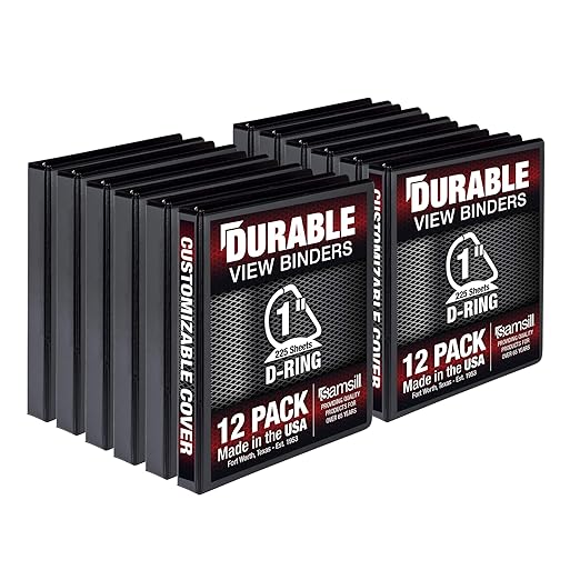 Samsill Durable 1 inch 3 Ring Binder, Made in USA, D Ring Binder, FSC 100% Recycled Chipboard, Black, 12 Pack