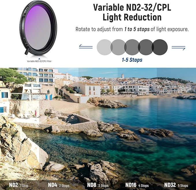 NEEWER True Colors 82mm Variable ND2-32 & CPL with Magnetic ND32, Polarized ND Filter Set, 2in1 Adjustable One Rotatable Light Reduction Reflection Elimination No Color Shift No X Cross No Vignetting
