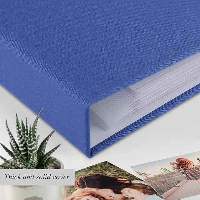 1DOT2 10x10 Inch 3 Ring DIY Scrapbook Photo Album Journal with 30 Plastic Sleeves 60 Pages and Fabric Cover for Baby Travel Wedding Couple Anniversary Kids Adventure (Blue Cover/White Pages)