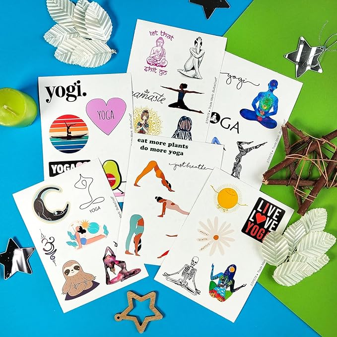 BulbaCraft 100Pcs Yoga Stickers and Decals for Laptop and Water Bottles - Yoga Gifts for Women, Gifts for Women & Men