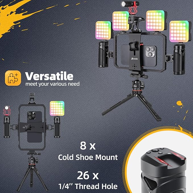 Zeadio Quick Release Cell Phone Cage, Aluminum Versatile Rig Cage with Dual Handle Modes – Universal Phone Stand for Recording/YouTube/Live Streams/Tabletop Filming/Content etcCreation/Travel etc