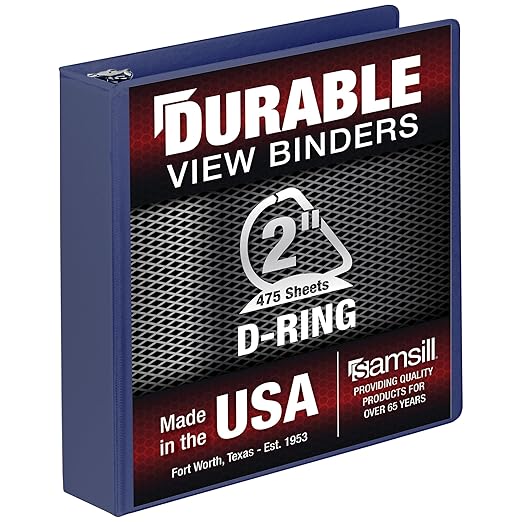 Samsill Durable 2 Inch Binder, Made in The USA, D Ring Binder, Customizable Clear View Cover, Midnight Blue, Holds 475 Pages