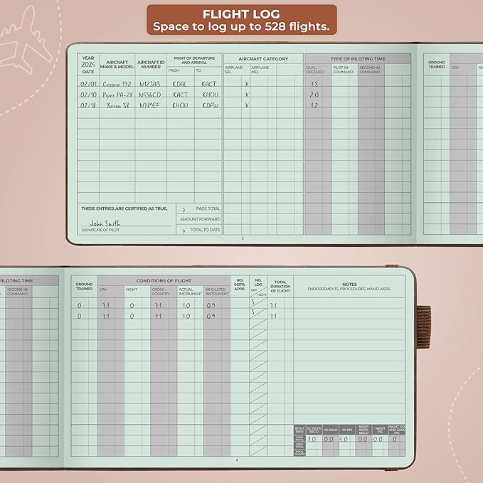 Clever Fox Pilot Logbook – Hardcover Flight Log Journal for Professional & Student Pilots – Aircraft Record Book, Aviation Gifts & Gear (Aviator Brown)