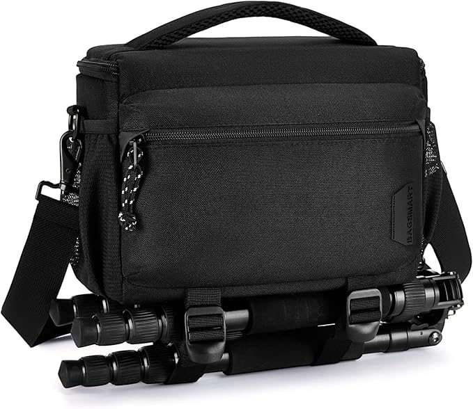 BAGSMART Small Camera Sling Bag for Photographers, Compact Camera Shoulder Bags for DSLR/SLR/Mirrorless Cameras, Waterproof Crossbody Camera Case with Tripod Holder, Black