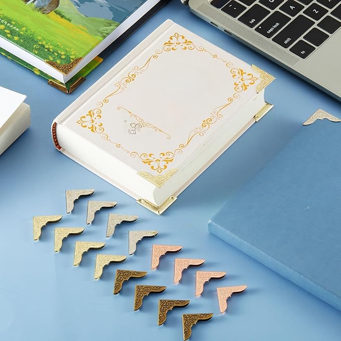Zhengmy 80 Pieces Book Corner Protector Metal Vintage Photo Album Corner Protectors Decoration for Crafting Scrapbooking Photo Angle Book Cover Menus Notebook