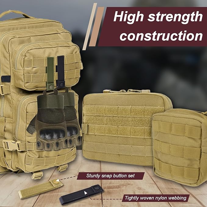 6 Inch Molle Straps with Snaps, 4 Pack Nylon Molle Webbing Strap, Tactical Strap Connectors for Backpack and Outdoor Bag