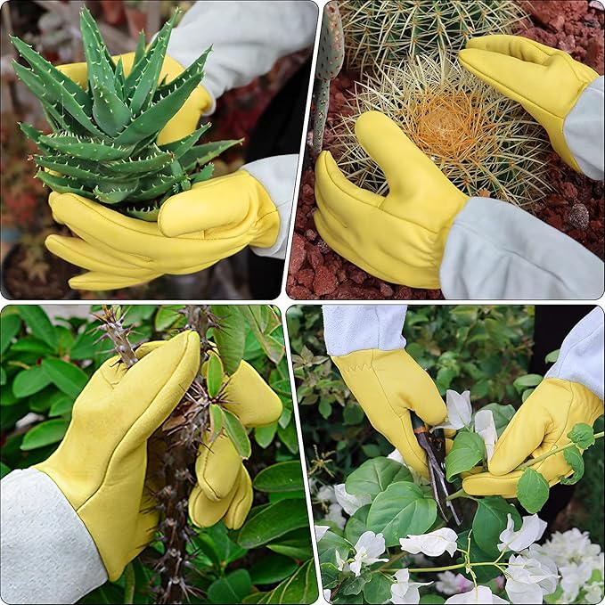 Supersfel Rose Pruning Gloves for Men/Women, Long Gardening Gloves Thorn Proof, Cactus Glove, Goatskin Leather Planting Gauntlet Garden Working Glove, Gardening Gifts for Gardeners (Small)