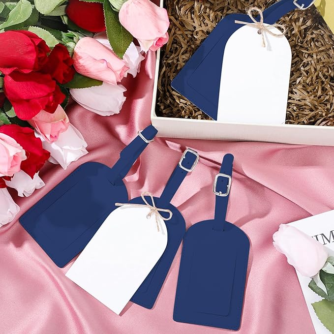 Amylove 48 Sets Leather Luggage Tags Bulk Wedding Favors Luggage Tags for Guests Bridal Gifts Wedding Bridal Shower Gift PU Leather with Name ID Card Tag for Guests
