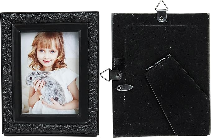 Hymmah 2.5 * 3.5Inch Mini Wallet Picture Frame Vintage Photo Frame Ornate Textured Hand-Crafted Resin Frame with Easel&Hook for Tabletop&Wall Display,Photo Gallery,Art