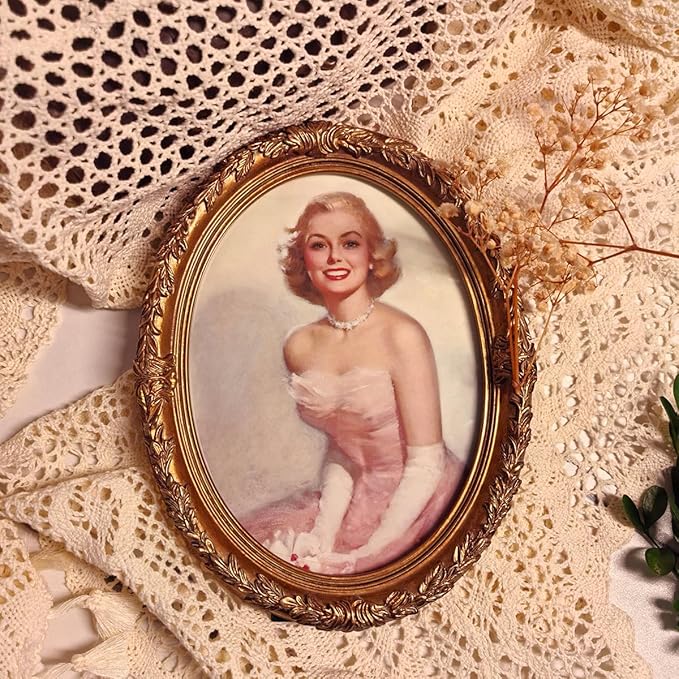 Vintage Oval Picture Frame,Classic Ornamental Photo Frame Antique Frame with Intricate Carvings,Tabletop Display and Wall Mount,Real Glass Front,Old-Fashion (Bronze Gold, 5x7)
