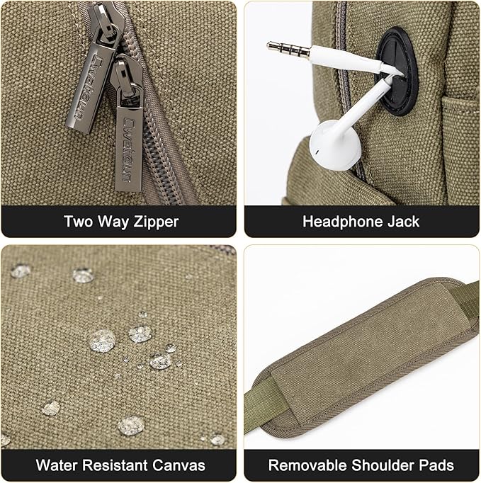 Cwatcun Camera Sling Bag Compact Large Camera Case, Waterproof Canvas Crossbody Camera Bag with Rain Cover, Travel Photography Bag for Canon Nikon Sony Fuji DSLR/SLR/Mirrorless Cameras, Lens, Green