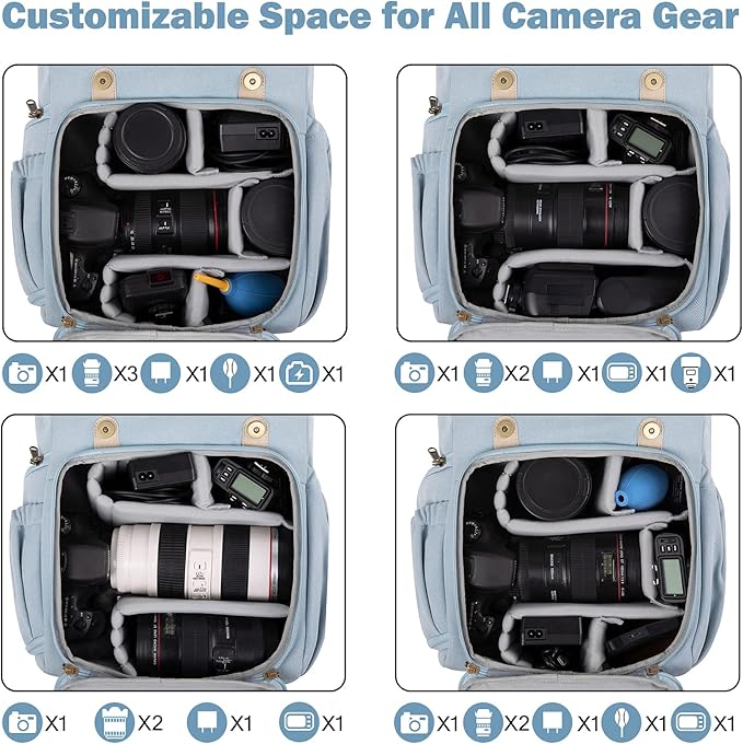BAGSMART Camera Backpack, DSLR Camera Bag, Waterproof Camera Bag Backpack for Photographers, Fit up to 15" Laptop with Rain Cover and Tripod Holder, Light Blue