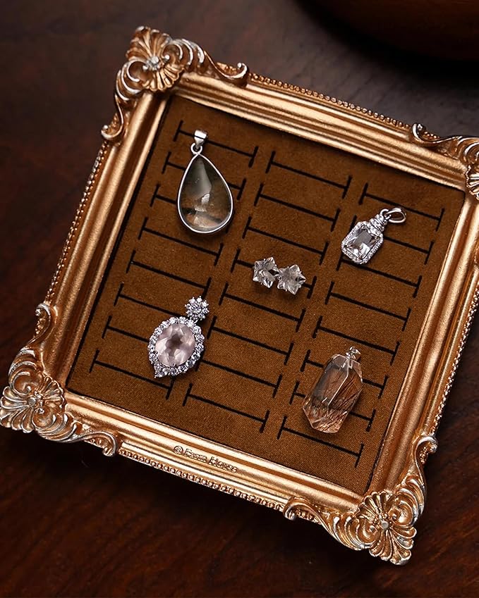 Jewelry Display Stand Vintage Ring Holder Box Earring Tray Retro Picture Frame Style Ring OrganizerJewelry Frame with Velvet