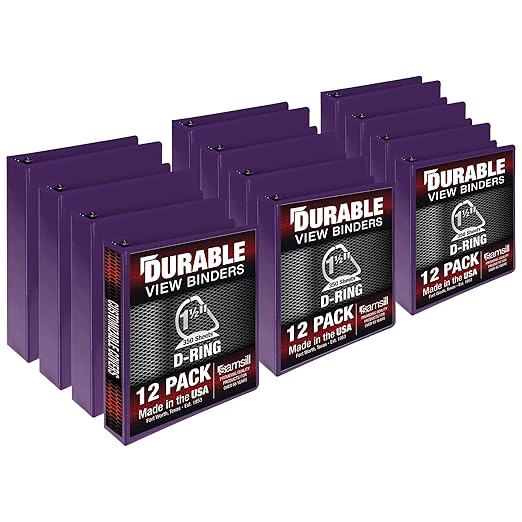 Samsill Durable 1.5 inch 3 Ring Binder, Made in USA, D Ring Binder, FSC 100% Recycled Chipboard, Purple, 12 Pack