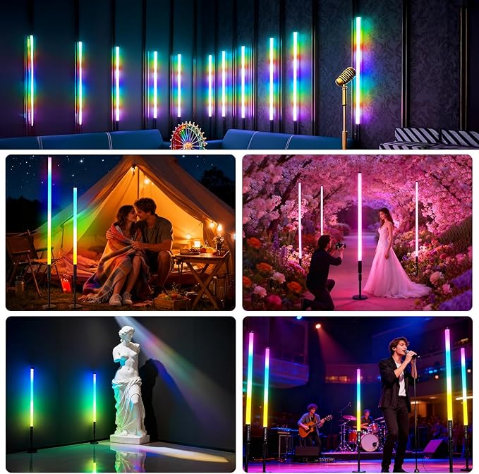 6Pack 3ft RGB Tube Light Portable 5000mAh Battery Powered with Stand Handheld Color Neon Light Bar LED Video Light with Bag for Photography DJ Dance Party Stage Painting Photo Booth Lighting
