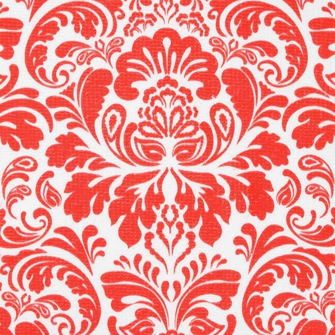 DII Cleaning Collection Multi-Purpose Microfiber, Red Damask, Dishtowel Set