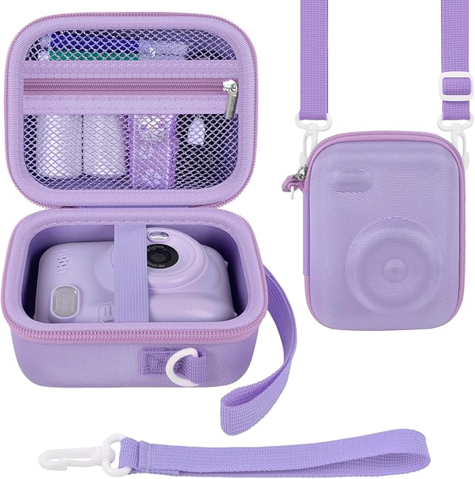 Instant Print Camera Case Compatible with Gofunly Camera, Digital Camera Bag for Esoxoffore/for LETSHAHA/for JPVERLY/for Hangrui, Storage for Printer Paper and 32GB SD Card- Purple (Box Only)