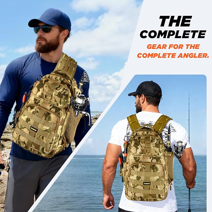 PLUSINNO Fishing Backpack with Fishing Rod and Reel Combos Tackle Boxes, Waterproof Tackle Backpack for Fishing Gear with Rod Holder, Fishing Gifts for Men with Fishing Tool Kit...