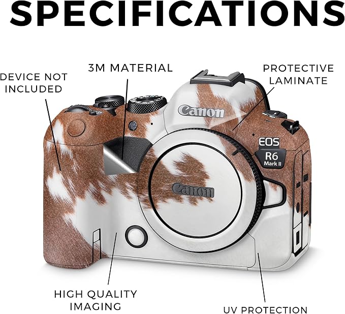 Glossy Glitter Camera Skin Compatible with Canon EOS R6 Mark II Camera (2022) - Cow Hide - Premium 3M Vinyl Protective Wrap Decal Cover - Easy to Apply | Crafted in The USA by MightySkins