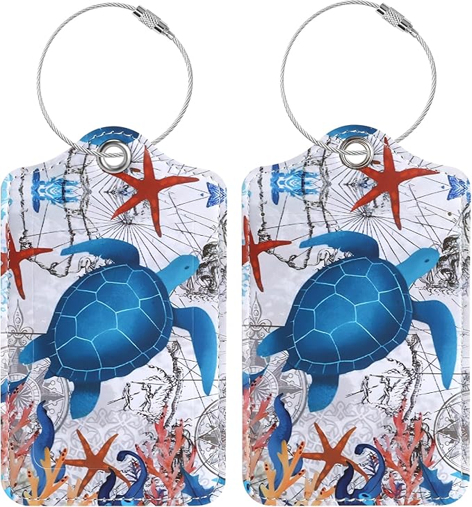 Luggage Tags for Suitcases, 2 Pack Cute PU Leather Luggage Tag TSA Approved with Stainless Steel Loop and Address Card Baggage Tag for Travel&Hotel Stays&Cruise Ships&Shipping and Mailing