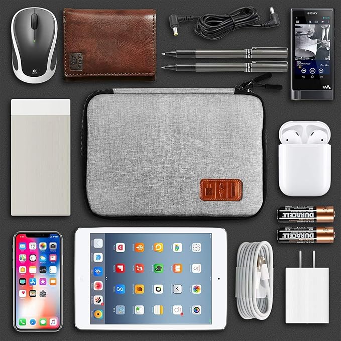 Travel Cable Organizer Bag Double Layer Waterproof Portable Electronic Accessories Organizer for USB Cable Cord Phone Charger Headset Wire SD Card with 10pcs Cable Ties(Grey)