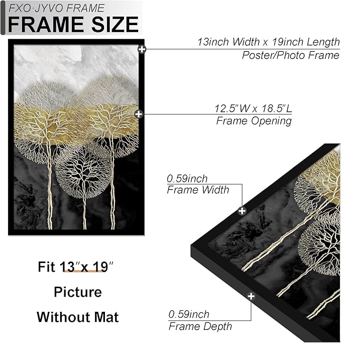 13x19 Picture Frame Set of 3, Display Poster 11x17 with Mat or 13 x 19 Without Mat, Light Weight and High Transparent 13 by 19 Frame for Wall - 3 Pack/Black/13 x19