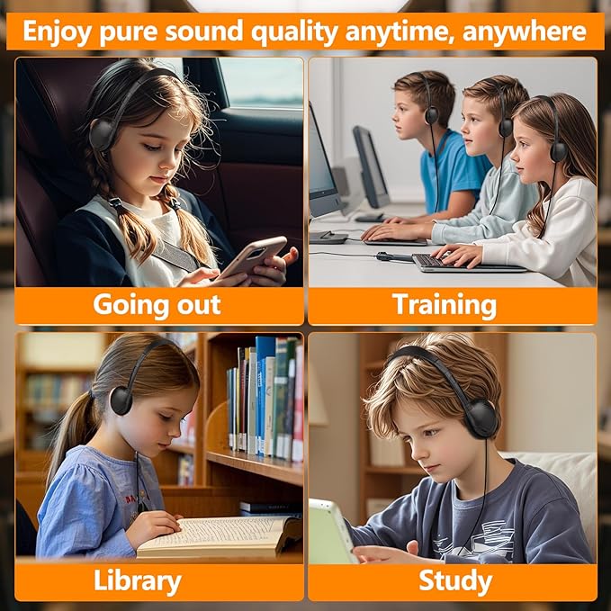 USB C Headphones Bulk 10 Pack for Classroom School Kids,On-Ear Wired Type C Headphones Compatible with Pad Smartphones for Boys Girls Students Travel Mixed Colors (Black)