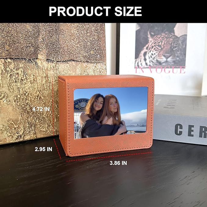 CAIYOULE Picture Holder Case for Fujifilm Instax Wide/EVO/Wide 400/300/210/Polaroid I-Type/Now/OneStep/GO Instant Camera Films, Photo Storage Box with Photo Pouch Can Hold 50+ Films, Brown
