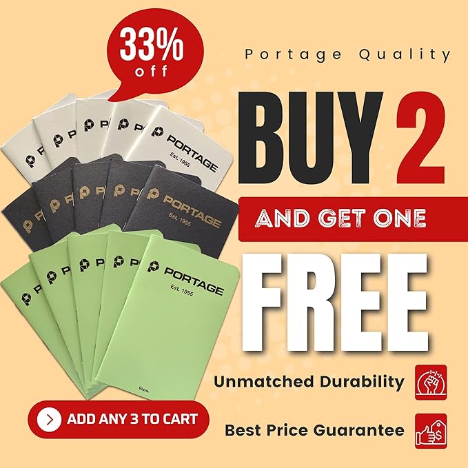 Portage Small Graph Notebook- Notepad for Field Notes, Black Graph Small Sketch Book, Pocket Notebook Journal for Taking Notes in the Field – 3.5 x 5.5 Inches, 64 Pages, (Pack of 6)