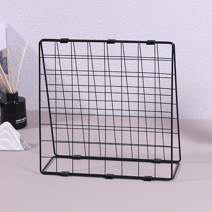 BEKMLOD Photo Display Rack, Note Display Rack, Double sided Photo Metal Rack, Desk Photo Manager, With 20 Wooden Clips, Black