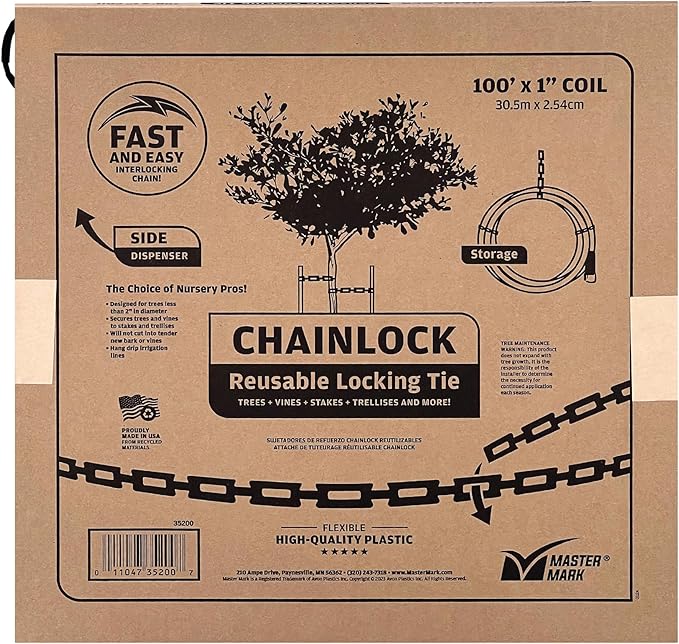 Master Mark ChainLock 1 in. x 100 ft. Plastic Tree Support, Plant and Cable Ties, Interlocking Reusable Tree Straps, Adjustable, Landscape Accessories, Black