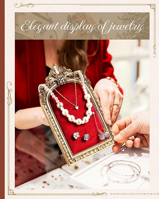 Jewelry Display Stand Vintage Necklace Organizer Ring Holder Earring Tray Resin Jewelry Photography Props Frame with Velvet Backing for Gifts