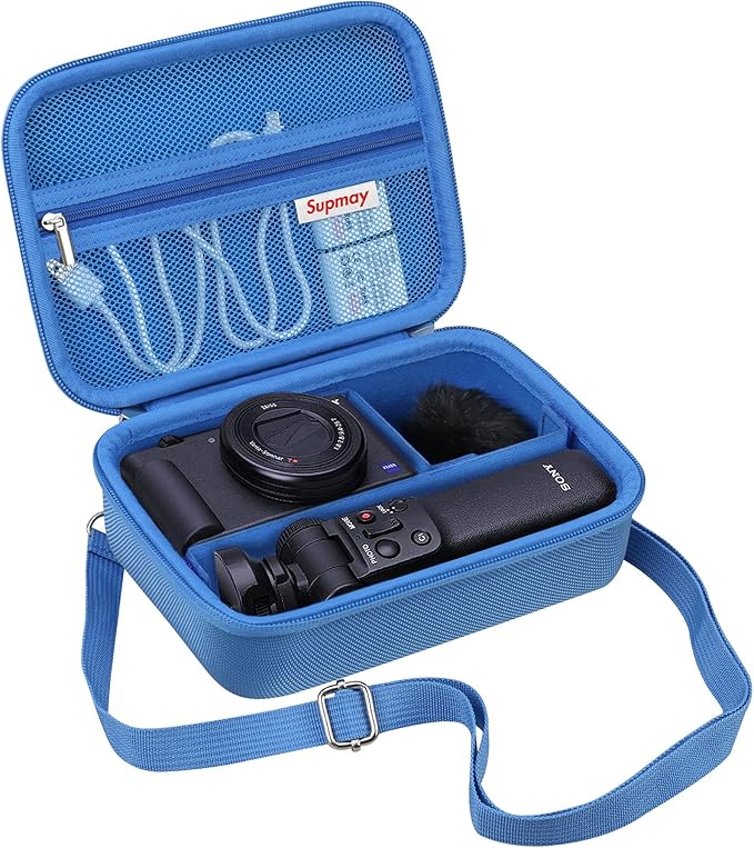 Hard Travel Case for Sony ZV-1F / ZV-1 / ZV-1 II Digital Camera, Protective Cases Bag Fits Vlogger Accessory Kit Tripod and Microphone, Extra Zipper Pocket fit Battery Charger, Blue