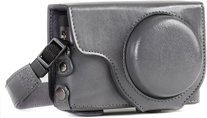 MegaGear MG1261 Ever Ready Leather Camera Case compatible with Panasonic Lumix DC-ZS80, DC-ZS70, DC-TZ95, DC-TZ90 - Gray
