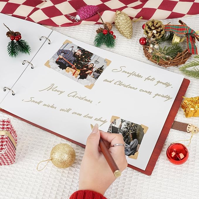 Personalized Wooden Christmas Holiday, Vintage Memory Scrapbook, Memories Photo Album for Family Holiday Memories, Unique Christmas Gift