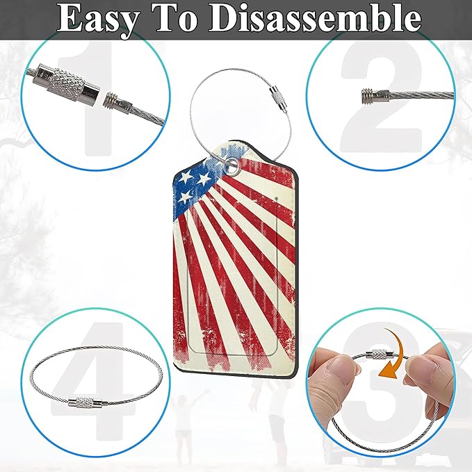 American Flag Luggage Tags, 2 Pack Travel Cruise Tags for Suitcases, Cute Identifiers with Privacy Flap, Baggage Tags for Women Men Kids Luggage Backpack Handbag