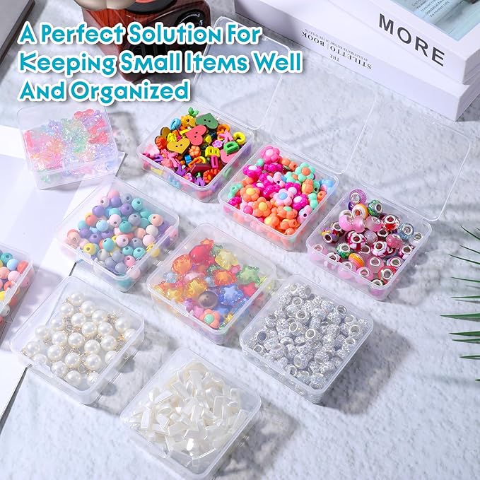 120 Pcs Mini Plastic Storage Containers Box with Lid, 3 x 3 x 1 Inch Small Bead Storage Containers Travel Case Clear Rectangle Box Organizer for Collecting Small Items, Beads, Jewelry, Cards, Crafts