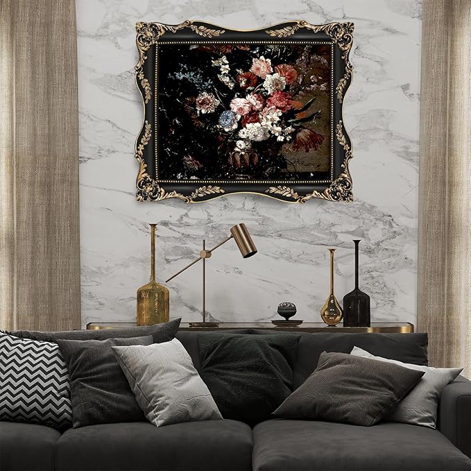 Black 11x14 Vintage Picture Frame with Mat for 8x10 or 11x14 Photos, Real Glass, Gothic Ornate Baroque Victorian Frames for Wall Hanging