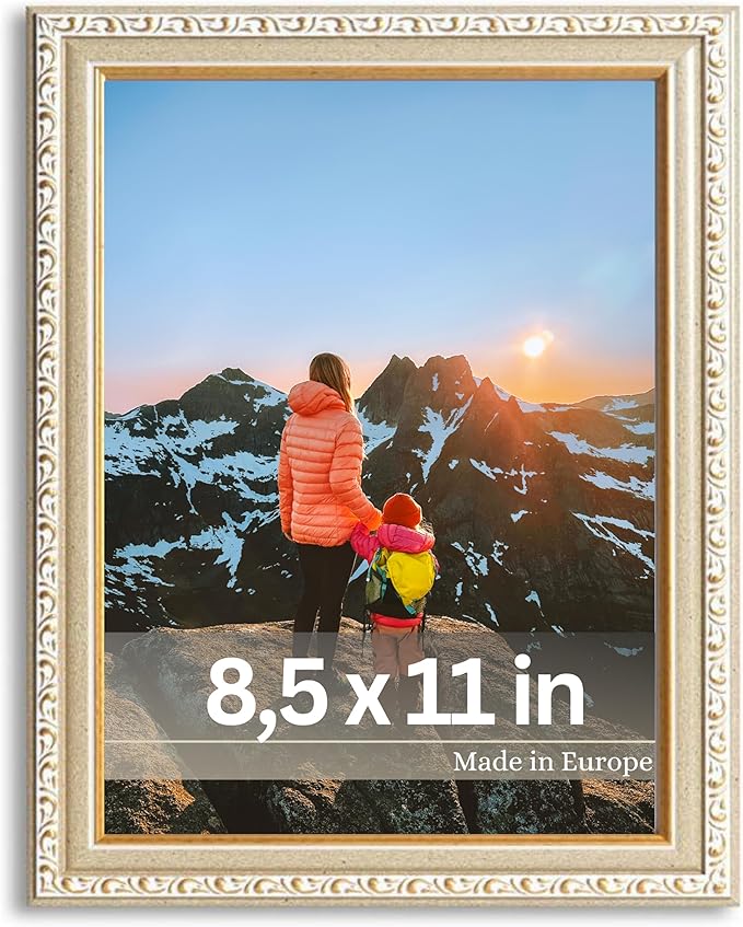 VictoR Picture Frame Chagall 8,5x11 Beige Gold - Vintage Picture Frames with Shutterproof Acrylic Glass - 8,5 x 11 Photo Frame - Beige Picture Frames - Antique - only for hanging