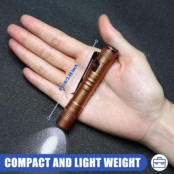 Hortsun 10 Pcs Mini Flashlight Bulk LED Pen with Pocket Small Flashlight with Clip for Outdoor Father's Day Gift for Men(3.54 Inch,Brown)